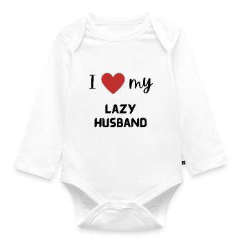 I love my lazy husband funny matching couple - Organic Longsleeve Baby Bodysuit - white - Front