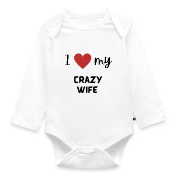 I love my crazy wife funny matching couple - Organic Longsleeve Baby Bodysuit - white - Front