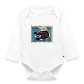 Steam locomotive stamp - Organic Longsleeve Baby Bodysuit - white - Front