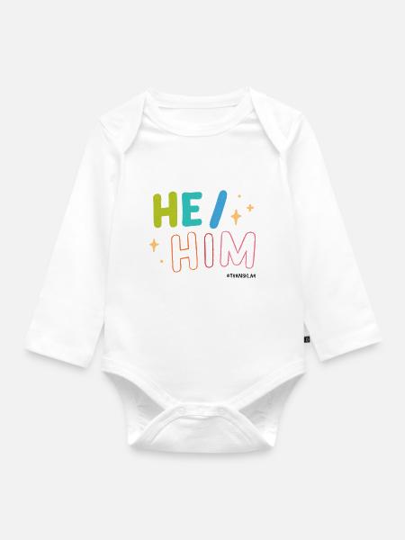 He/ Him - Baby Bio-Langarm-Body - Weiß