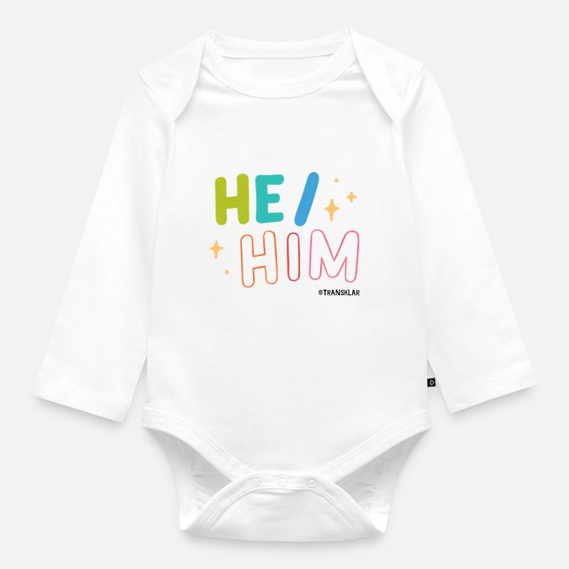 He/ Him - Baby Bio-Langarm-Body - Weiß