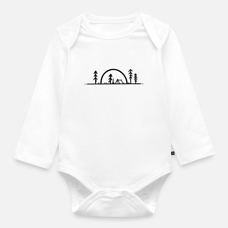 Camping, forêt, feu de camp et lever de soleil - Body Bébé bio manches longues - blanc