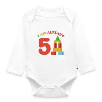 I am already 5 years old 5th birthday - Organic Longsleeve Baby Bodysuit - white - Front