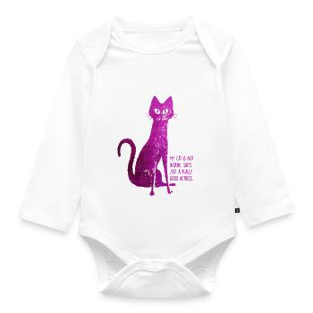 My cat is good actress - Organic Longsleeve Baby Bodysuit - white - Front