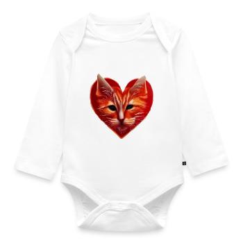 Katzenherz Valentinstag Katzenliebhaber Geschenk - Baby Bio-Langarm-Body - Weiß - Vorne