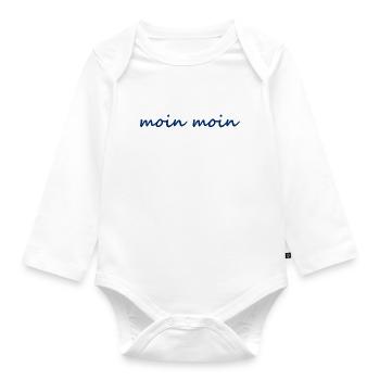 Moin Moin - Guten Morgen - Nordsee - Ostsee - Möwe - Baby Bio-Langarm-Body - Weiß - Vorne