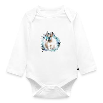 skihase ,blau,skifahren,ski,hase,schnee - Baby Bio-Langarm-Body - Weiß - Vorne