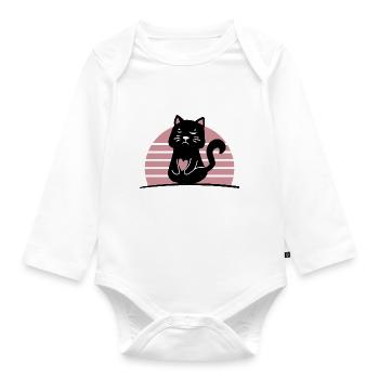 Schwarze Katze - Baby Bio-Langarm-Body - Weiß - Vorne