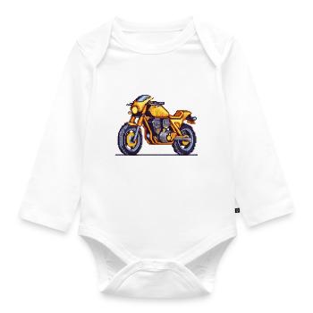 16-Bit retro Motorrad im vintage Pixellook - Baby Bio-Langarm-Body - Weiß - Vorne