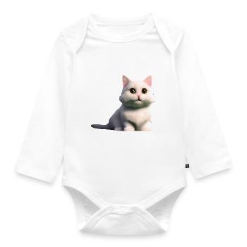 weiße Mietzekatze - Baby Bio-Langarm-Body - Weiß - Vorne