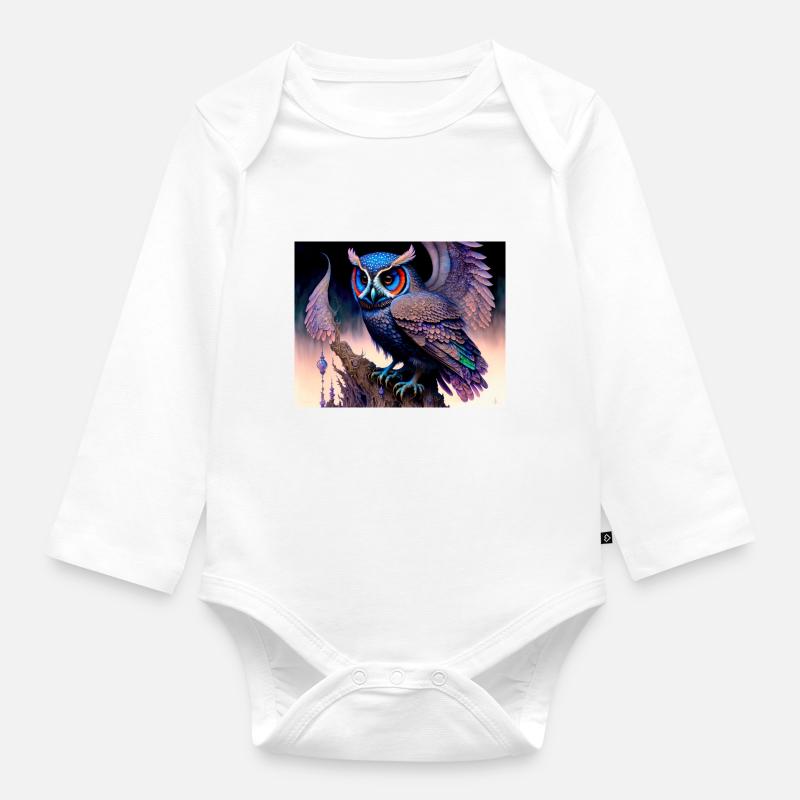 Hibou - Body Bébé bio manches longues - blanc