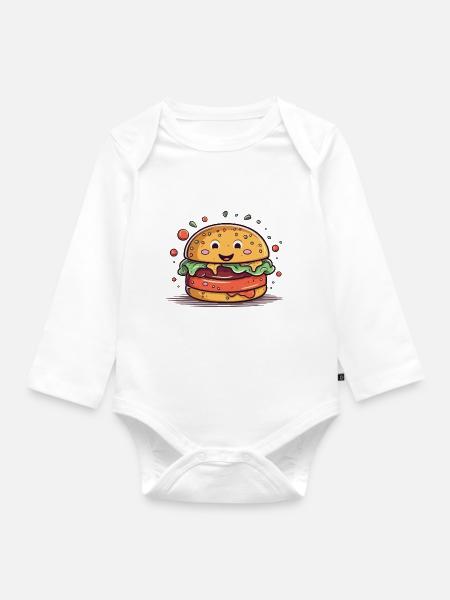 Ein Burger ins Gesicht - Baby Bio-Langarm-Body - Weiß