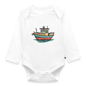 Boot - Baby Bio-Langarm-Body - Weiß - Vorne
