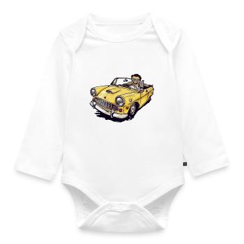 Gérard and his yellow convertible - Organic Longsleeve Baby Bodysuit - white - Front