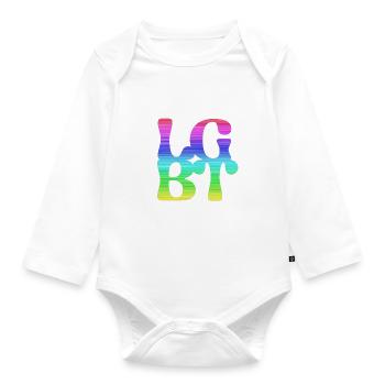 LGBT,Typo,Pride,Arc-en-ciel - Body Bébé bio manches longues - blanc - Devant