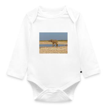 elephant and Landscape in a Etosha National Park - Organic Longsleeve Baby Bodysuit - white - Front