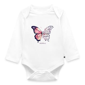 "Alles kann ich durch Christus..." Schmetterling - Baby Bio-Langarm-Body - Weiß - Vorne