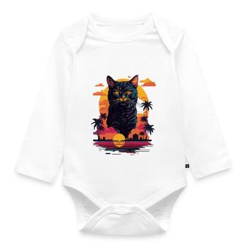 Chat sur la plage - Body Bébé bio manches longues - blanc - Devant