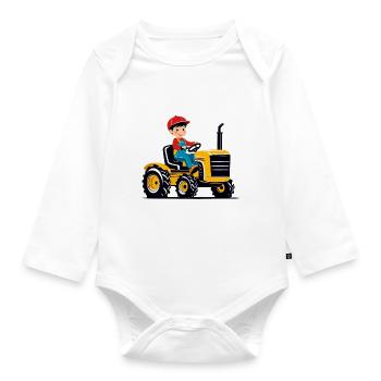 Junge fährt Traktor - Baby Bio-Langarm-Body - Weiß - Vorne