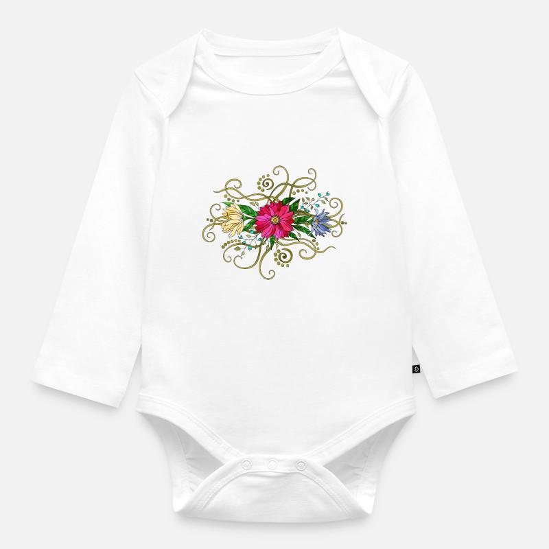 Blumen - Baby Bio-Langarm-Body - Weiß