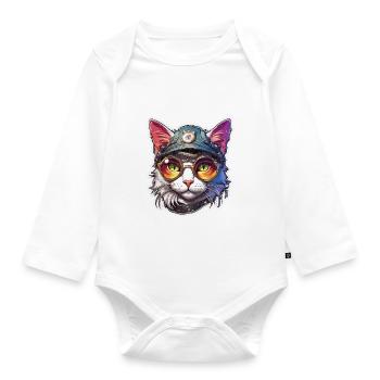 Cool Cat / Funny / Animal / Pet / Crazy - Organic Longsleeve Baby Bodysuit - white - Front