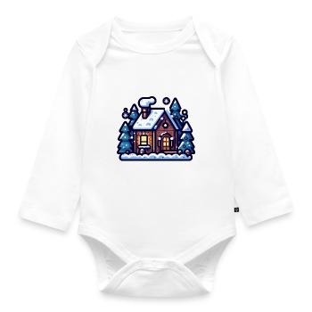 Gemütliche Winterhütte: Festliche Urlaubsillustration - Baby Bio-Langarm-Body - Weiß - Vorne