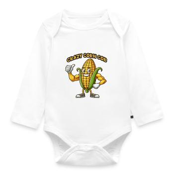 Crazy Veggies: Corn Cob Body Builder Thumbs Up - Organic Longsleeve Baby Bodysuit - white - Front