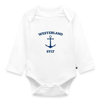 Westerland - Sylt - Nordsee - Anker - Möwe - Insel - Baby Bio-Langarm-Body - Weiß - Vorne