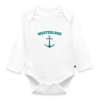 Westerland - Sylt - Nordsee - Anker - Möwe - Insel - Baby Bio-Langarm-Body - Weiß - Vorne