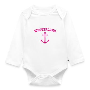 Westerland - Sylt - Nordsee - Anker - Möwe - Insel - Baby Bio-Langarm-Body - Weiß - Vorne