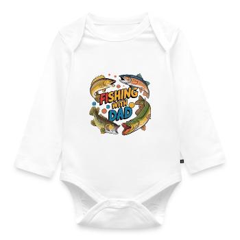 Fishing with dad with colorful fish - Organic Longsleeve Baby Bodysuit - white - Front