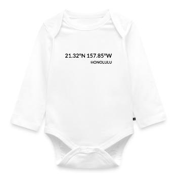 Honolulu Hawaii USA Koordinaten - Baby Bio-Langarm-Body - Weiß - Vorne