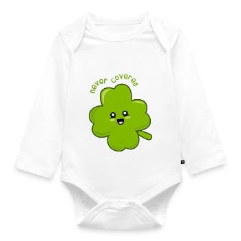 Lucky the Four-leaf Clover! - Organic Longsleeve Baby Bodysuit - white - Front