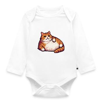 Fette Ingwerkatze Pixelkunst - Baby Bio-Langarm-Body - Weiß - Vorne