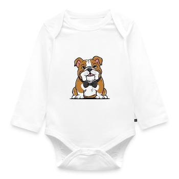 Cartoon Bulldogge mit schicker Fliege - Baby Bio-Langarm-Body - Weiß - Vorne