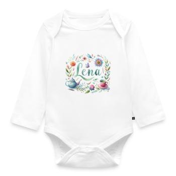Lena Nom Prénom Aquarelle - Body Bébé bio manches longues - blanc - Devant