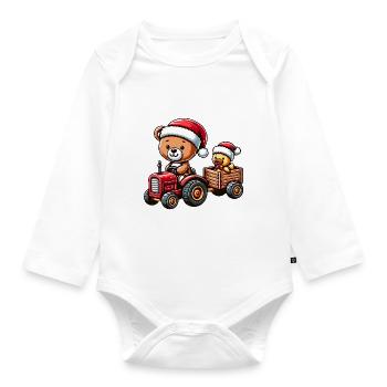 Teddy comme le Père Noël et petit canard mignon - Body Bébé bio manches longues - blanc - Devant