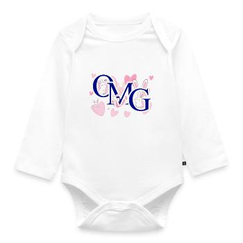 Omg pink - Organic Longsleeve Baby Bodysuit - white - Front