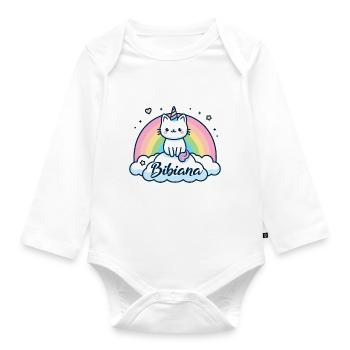 Bibiana Name Vorname Einhornkatze - Baby Bio-Langarm-Body - Weiß - Vorne