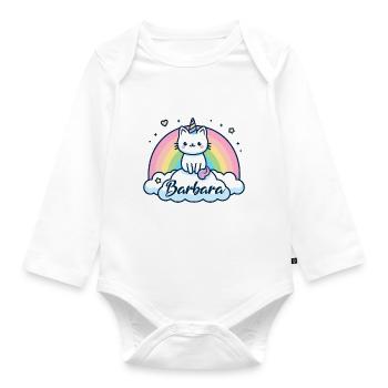 Barbara Nom Prénom Chat licorne - Body Bébé bio manches longues - blanc - Devant