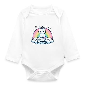 Cindy Name Vorname Einhornkatze - Baby Bio-Langarm-Body - Weiß - Vorne