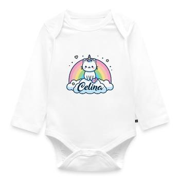 Celina Name Vorname Einhornkatze - Baby Bio-Langarm-Body - Weiß - Vorne