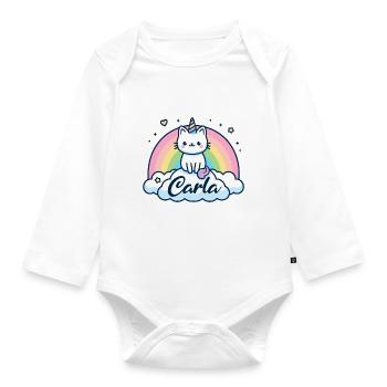 Carla Nom Prénom Licorne Chat - Body Bébé bio manches longues - blanc - Devant