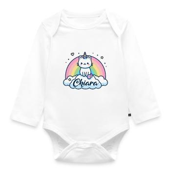 Chiara Surname First name Unicorn Cat - Organic Longsleeve Baby Bodysuit - white - Front