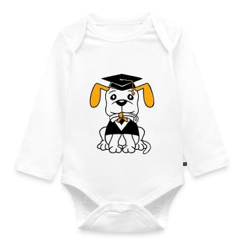 Dog School Graduation Certificate Gymnasium College Abi - Organic Longsleeve Baby Bodysuit - white - Front