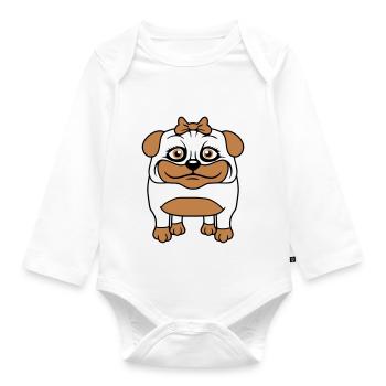 Dog Pug Girl Pretty Bow Woman Female - Organic Longsleeve Baby Bodysuit - white - Front