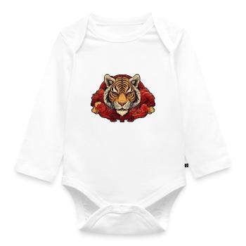 Tiger with Background - Baby Bio-Langarm-Body - Weiß - Vorne