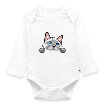 Peeking curious Siamese cat - Organic Longsleeve Baby Bodysuit - white - Front