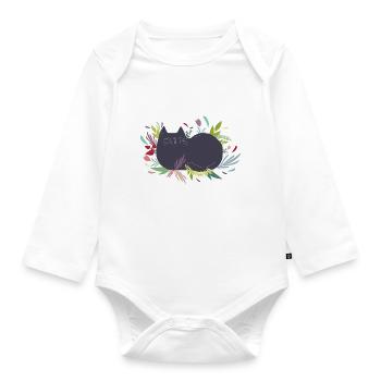 Cat in the Flowergarden - Baby Bio-Langarm-Body - Weiß - Vorne