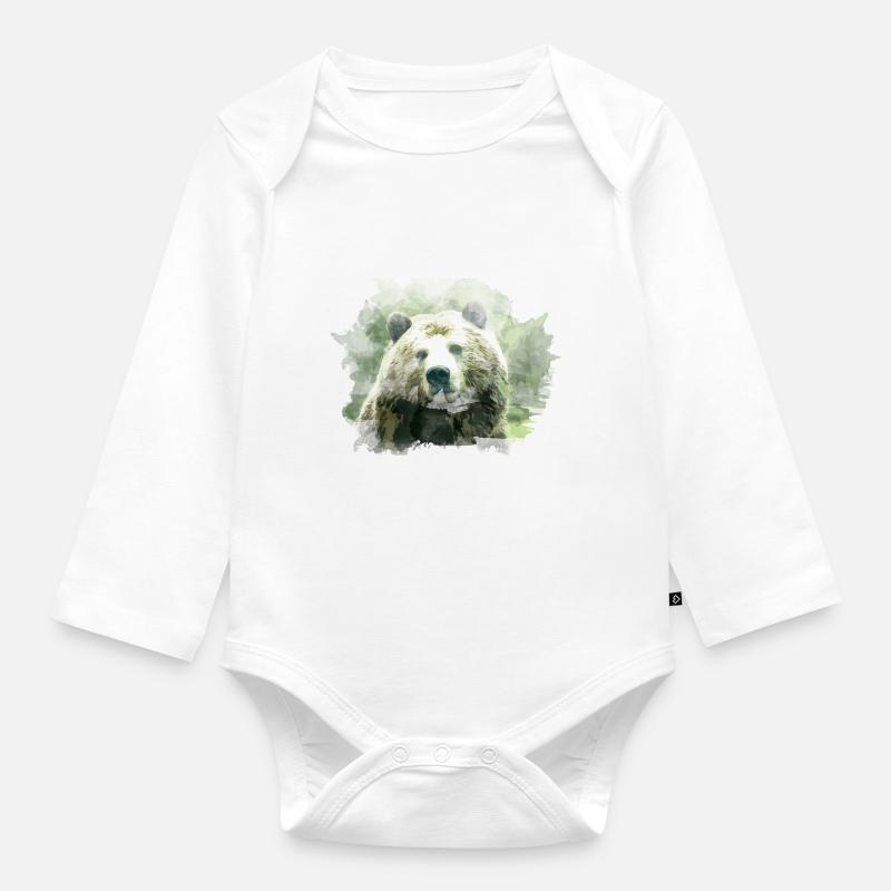 Ours - Body Bébé bio manches longues - blanc
